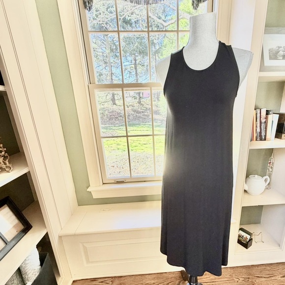 Old navy Small Tall black midi sleeveless swing dress solid black casual dress - Picture 5 of 7